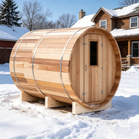 Penjualan Langsung Pabrik Villa Jendela Kaca Panoramic Sauna Uap Basah Gaya Tong Kayu Cedar Merah untuk Luar Ruangan Tersedia Kustomisasi OEM