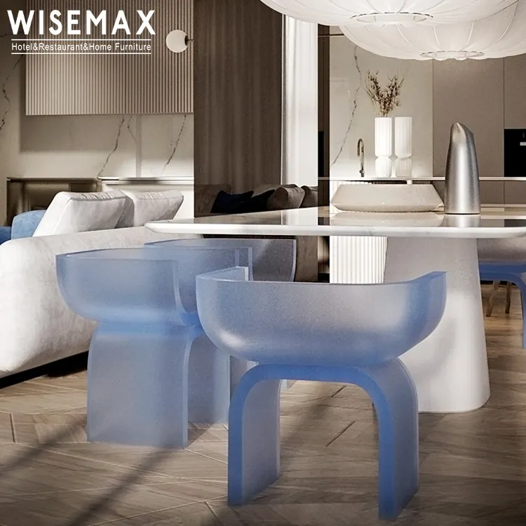 WISEMAX Furnitur Ruang Tamu Nordik Transparan Oranye Kursi Sofa Tunggal Bentuk U Bingkai Resin Kursi Santai untuk Rumah