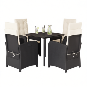Set da Pranzo da Giardino in Rattan Nero per 4 Persone, Arredamento da Esterno Resistente alle Intemperie, Design Contemporaneo - Product Image 1