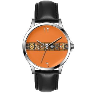 Montres de couple de style professionnel en gros avec bracelet en cuir et cadran en verre pour assortir à une robe chemise à imprimé africain - Product Image 5