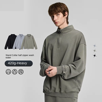 Sudadera con capucha de cuello alto y media cremallera para hombre, de algodón liso, holgada, informal, estilo urbano, novedad de otoño, jersey transfronterizo.