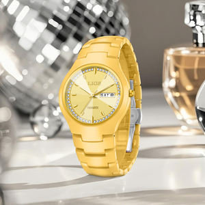 Reloj de cerámica dorado LIGE LG89267 para mujer, reloj de pulsera, cristal de diamantes de imitación, cuarzo analógico, resistente al agua, caja de reloj de vestir elegante - Product Image 3