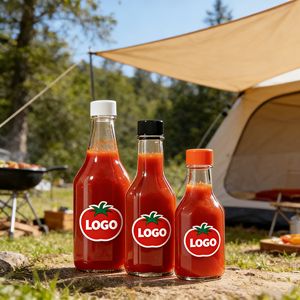 Botellas de vidrio transparentes vacías de 100 ml, 150 ml, 250 ml, 5 oz para salsa picante, con tapa de rosca negra de plástico hermética y tapa roja. - Product Image 2