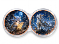 Pièce de monnaie en cuivre pur 999 de 1 oz, lot de 2, capsule Infinity, couleur UV, mythique, en relief 3D, édition collector colorée