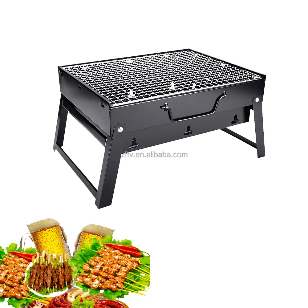 Barbecue Mini-Holzkohle-Grill tragbar faltbar BBQ Grill Outdoor Grill-Werkzeuge für Camping Wandern Picknicks schwarz Größe 35 * 27 * 20 cm