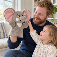 Marionnette éléphant brodée en peluche douce avec doublure en maille pour anniversaire et jeux d'imitation - Jouet d'interaction parent-enfant