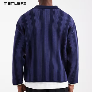 Suéter de Algodón Premium con Cierre, Manga Larga, Color Índigo Sólido, Tejido Retro Transpirable, Personalización de Alta Gama, Diseño OEM ODM - Product Image 2