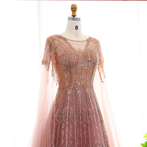 Ả Rập Màu Xanh Sang Trọng Dubai Buổi Tối Ăn Mặc Với Áo Choàng Tay Áo Màu Nâu Màu Hồng Cộng Với Kích Thước Phụ Nữ Wedding Trang Phục Chính Thức Đảng Gowns Lsz001 - Product Image 4