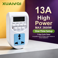 Prise programmable numérique haute puissance 13A 2600W, prise universelle, cycle de 7 jours, interrupteur horaire électronique