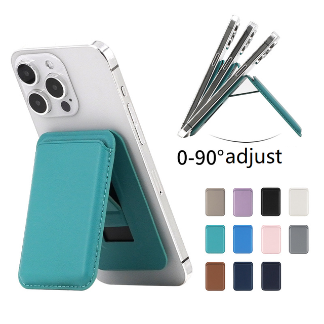 Wholesale Luxury PU Leather Mobile Phone Card Holder Adjustable iPhone Magnetic Phone Wallet With Stand