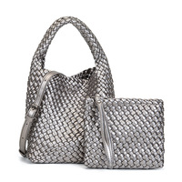 Handgemaakte geweven schoudertassen voor dames, schattige hobo-tote handtas, mini clutch portemonnee met magneetsluiting, crossbody telefoon tas