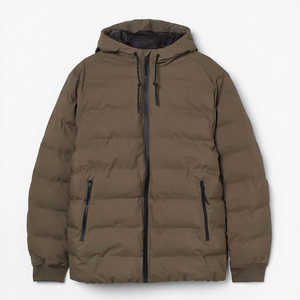 Veste matelassée à capuche marron pour homme, coupe-vent, décontractée, hiver, coupe régulière, rembourrage en duvet, fermeture éclair, couleur unie - Product Image 4