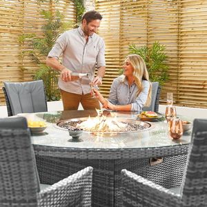 Outdoor Tuin Patio Vuurkorf Meubels Sets Rieten 8 Seat Vuurkorf Gas Dining Set Met 1.8M Ronde Fire pit Tafel