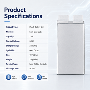 Sel Baterai Drone 17000mah 3.95v 5C Berenergi Tinggi dan Tegangan Tinggi, Sel Baterai Lipo Semi Solid State - Product Image 3