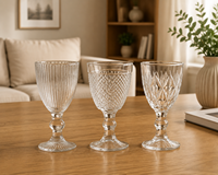 Verres à vin rouge en verre gaufré à long pied JH 2026, personnalisables avec logo, pour fêtes et mariages, style rétro, type gobelet