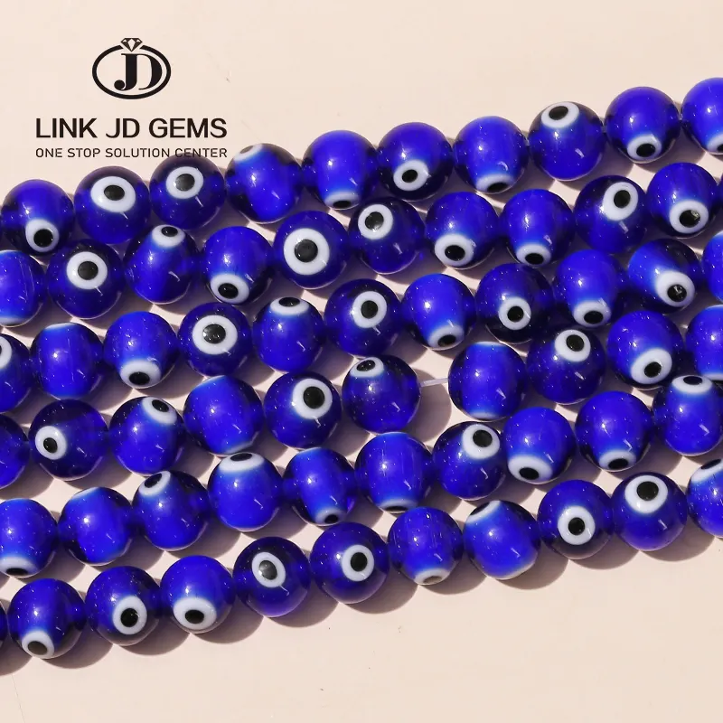 4/6/8/10mm Round Shape Crystal Glass Loose Spacer Beads Dark Blue Lampwork Evil Eye Glazed Glass Beads for Jewelry Making