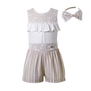 Nuovi set di abbigliamento per bambina OEM set di abbigliamento Boutique estivo Top senza maniche e pantaloncini a righe per ragazze di 3-10 anni - Product Image 1