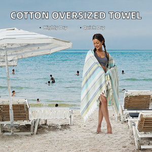 MSF Serviette de voyage et de plage turque de luxe 100% Coton rayée surdimensionnée, très absorbante, séchage rapide, anti-sable - Product Image 2