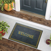 Machine d'entrée de maison moderne en PVC résistant à la corrosion tapis de porte rectangulaire en caoutchouc antidérapant fin imprimé animal puzzle motif maison