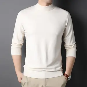 Benutzer definierte hochwertige einfarbige schlanke Mock Neck Woll pullover Männer gerippt Strick pullover Woll pullover für Männer ziehen homme