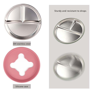 Assiette bébé en acier inoxydable 304, lot de 4 pièces, avec ventouse amovible, manchon en silicone, design compartimenté, <span class=keywords><strong>vaisselle</strong></span> pour tout-petits - Product Image 2