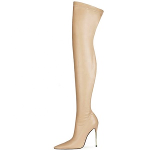 Solid Pure Color Women Winter Over the Knee High Boots Pointed Toe High Thin Heels Western Fashion Style Street <b>Shoes</b> - Product Image 2