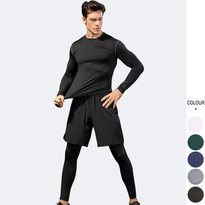 Erkek egzersiz seti spor kısa kollu üst kısa pantolon uzun taban katman Legging koşu atletik giyim spor seti - Product Image 1