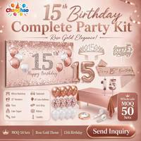 Kit complet OEM Or Rose pour Anniversaire 15 Ans : Ballons Chiffres, Nappe, Toile de Fond et Bannière – Fournitures pour Organisateur d'Événements d'Anniversaire de Filles
