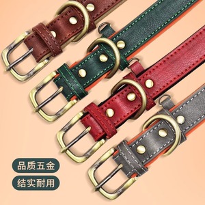 Leather Dog Collar With Laser Engraving Anti Lost Small Medium Dog Neck Collar Classic Style Emerald Green - Product Image 2