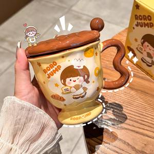 Zuo Mu Roro Jump <b>Ceramic</b> <b>Mug</b> With Lid Heat Resistant Cute Design For Home Office Gift Use - Product Image 1