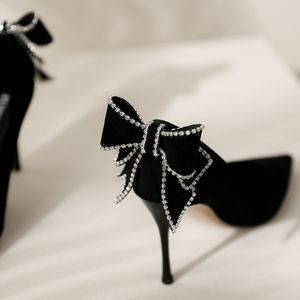 Zapatos de Tacón Negros de Última Moda para Mujer, Talla 33, con Punta Cubierta y Lazo de Cristal - Product Image 4