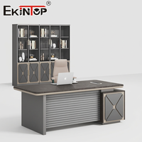 Ensemble de bureau et armoire de direction moderne Ekintop, poste de travail en bois pour manager avec armoire latérale et rangement pour dossiers pour les entreprises