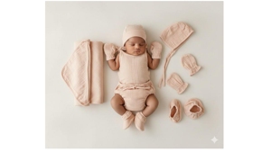 Ensemble de vêtements mignons 4 pièces 100 % coton, manches courtes, bas à lacets latéraux, chapeau, moufles, chaussons, rose uni, été, respirant, sans manches - Product Image 2