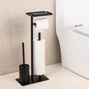 Supporto di carta igienica Free Standing Premium in acciaio inossidabile con vassoio per il bagno della toilette dell'hotel a casa - Product Image 6