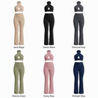 Ensemble de sport personnalisé pour femme : Haut dos nu croisé côtelé et legging évasé, 2 pièces, effet ventre plat, pour le yoga et l'entraînement