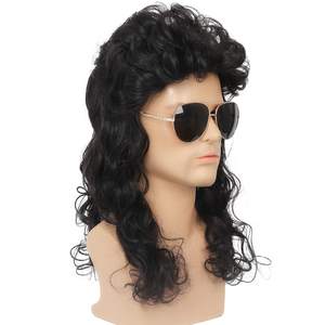 Peluca de Mullet para hombre, pelucas de pelo largo y rizado negro de los años 70 y 80, disfraces de <span class=keywords><strong>Halloween</strong></span> para hombre, pelucas de películas de TV Rocker Punk, suministros de actuación para fiestas - Product Image 2