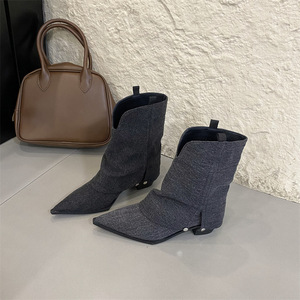 Pointed <strong>Trouser</strong> <strong>Boots</strong> Women's Shoes 2023 Autumn/Winter New V-shaped Slim Thick Heel Slim <strong>Boots</strong> Fashion Short <strong>Boots</strong> for Ladies - Product Image 5