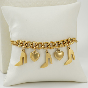 ZOGXIN Gold Plated Charm Bracelet With Heart And Heel Pendants For Women Fashion Jewelry Gift Ready Stock - Product Image 3