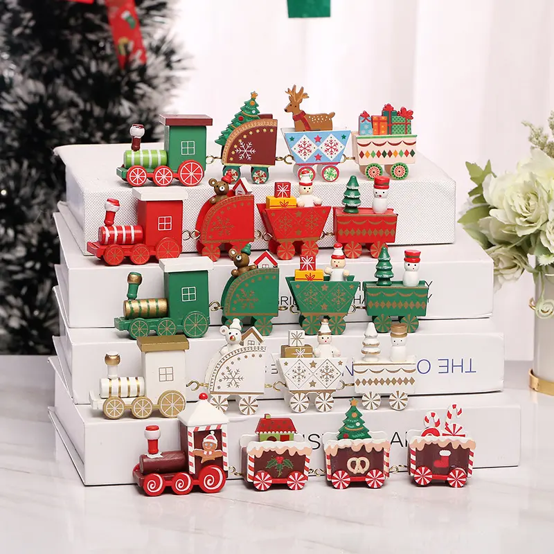 2021 Natal Christmas Wood Decorations Wooden Diy Doll Assembly Window Village Train Set Christmas Craft For Kids