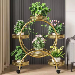 Support à fleurs circulaire multi-niveaux mobile, <span class=keywords><strong>en</strong></span> <span class=keywords><strong>métal</strong></span> résistant à la rouille, avec roulettes, trou <span class=keywords><strong>de</strong></span> drainage, écologique, pour la <span class=keywords><strong>décoration</strong></span> du <span class=keywords><strong>jardin</strong></span> et du balcon - Product Image 4