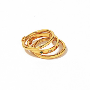 yunnique Gold Plated <b>Titanium</b> Steel <b>Ring</b> Geometric Shape Pave Setting Unisex Fashion Jewelry Gift - Product Image 4