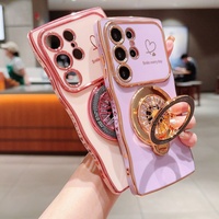 Coque de téléphone tendance électroplaquée à bords ondulés en forme de cœur avec support Fidget Spinner pour Samsung S26 Ultra S25 S24 A57 A56