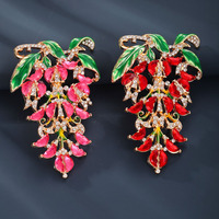 Bros Pin Bunga Wisteria Enamel Kreatif, Bros Pin Anggur Warna Campuran Berbahan Alloy Enamel dan Rhinestone untuk Aksesoris Pakaian