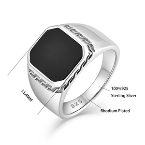 <span class=keywords><strong>XLOVE</strong></span> Nouvelle Bague Homme en Argent Sterling 925, Style Vintage Carré, avec Agate Noire, Bague de Mariage Personnalisée en Pierre Naturelle pour Hommes - Product Image 5