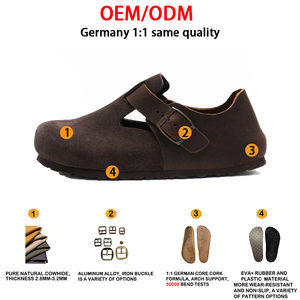 <span class=keywords><strong>Sandales</strong></span> plates Birkenstockss en cuir de vachette de qualité pour hommes et femmes, légères, antidérapantes, style coréen, respirantes pour l'été - Product Image 2