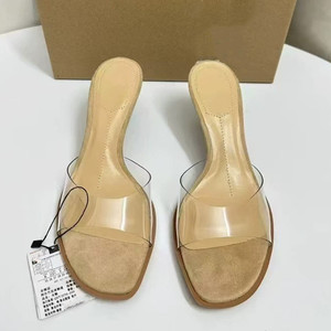 Mules de tacón de aguja para mujer de verano - Sandalias sin cordones con tira trasera abierta y tacón de lucita - Product Image 2
