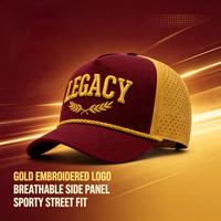 Gorra de Béisbol Bicolor Marrón y Dorado con Bordado 3D, Paneles Laterales Perforados y Transpirables, Decoración con Cuerda, para Hombre, Estilo Deportivo y Urbano