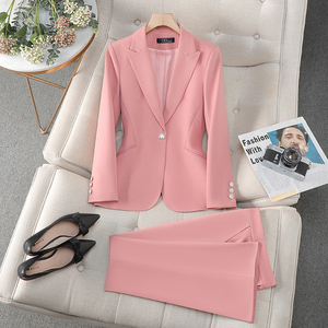 נשים ורוד כהה אלילה מאוורר <span class=keywords><strong>blazer</strong></span> מקצועי עבור האביב סתיו כפול לחם עם לחצן קישוט גודל xl - Product Image 3