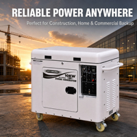 Groupe électrogène diesel silencieux 10 kW, refroidi par air, démarrage électrique, réservoir de carburant 25 L, pour usage commercial mondial