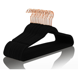 Wholesale Premium Velvet Hangers Rose <b>Gold</b> Non-Slip Suit <b>Clothes</b> Black Wardrobe Multifunctional Hooks & Rails - Product Image 1